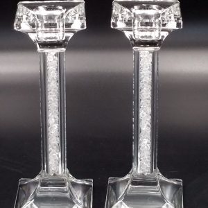 CRYSTAL/WHITE SPARKS SQUARE PAIR CANDLESTICKS 16 CM.