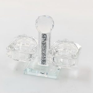 SQUARE CRYSTAL OPEN/LIDS/SILVER SPARKS SALT DISH