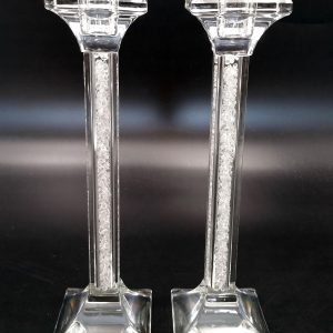 CRYSTAL/WHITE SPARKS SQUARE PAIR CANDLESTICKS 21 CM.