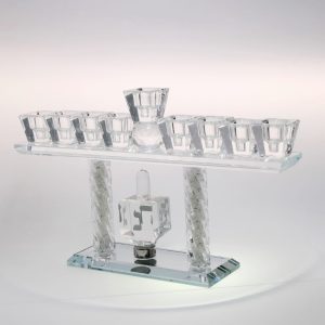 CLEAR/SILVER + DREIDLE MENORAH 16 CM.