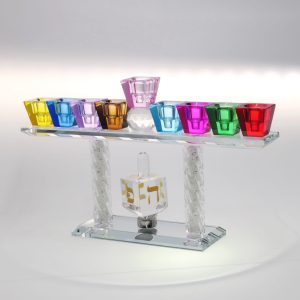 CLEAR/COLORFUL CUPS + DREIDLE MENORAH 16 CM.