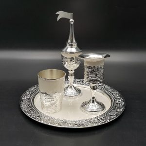 SILVER PLATED/WHITE ENAMEL JERUSALEM HAVDALLAH SET