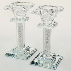 CRYSTAL/WHITE SPARKS SQUARE PAIR CANDLESTICKS 15 CM.