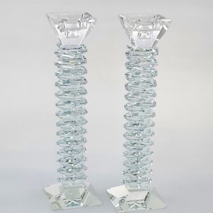 CRYSTAL STEP PAIR CANDLESTICKS 28.5 CM.