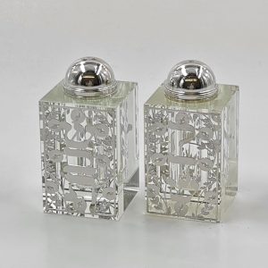 CRYSTAL/SILVER POMEGRANATES PLAQUE SALT/PEPPER DISH 8 CM