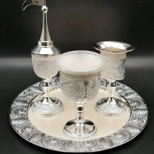 SILVER PLATED/WHITE ENAMEL FILIGREE HAVDALA SET