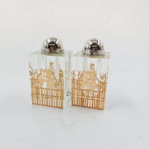 CRYSTAL/GOLDEN SHABBAT KODESH PLAQUE SALT/PEPPER DISH 8 CM.