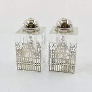 CRYSTAL/SILVER SHABBAT KODESH PLAQUE SALT/PEPPER DISH 8 CM.