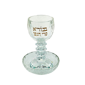 CRYSTAL/SILVER BL. KIDUSH CUP WITH STEM/SAUCER 15 CM.