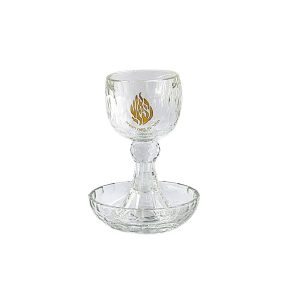 CRYSTAL/GOLDEN "MY FIRE"  KIDUSH CUP/STEM/SAUCER
