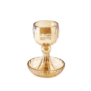 GOLDEN CRYSTAL "BORE.. "  KIDUSH CUP/STEM/SAUCER