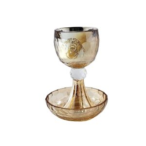 GOLDEN CRYSTAL "BABAH SALI"  KIDUSH CUP/STEM/SAUCER
