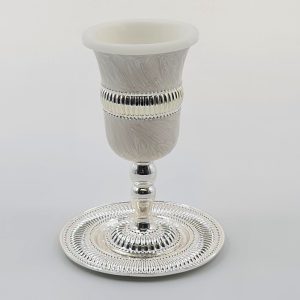 SILVER PLATED/ENAMEL KIDDUSH CUP/STEM/SAUCER