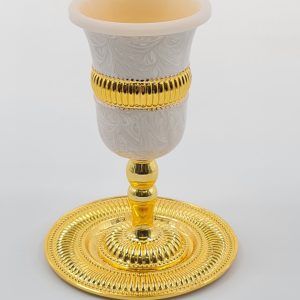 GOLD PLATED/ENAMEL KIDDUSH CUP/STEM/SAUCER