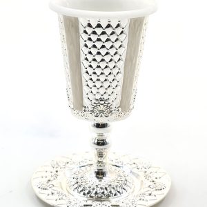 SILVER PLATED/ENAMEL KIDDUSH CUP/STEM/SAUCER