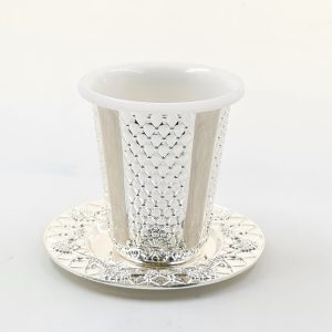 SILVER PLATED/ENAMEL KIDDUSH CUP/SAUCER WITHOUT STEM