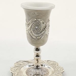 ENAMEL/SILVER PLATED/PLASTIC COVER KIDDUSH CUP/STEM/SAUCER