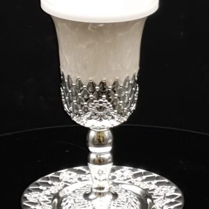 SILVER PLATED/ENAMEL RHOMBUSES KIDDUSH CUP/STEM/SAUCER