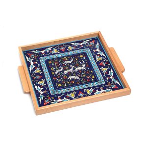 SQUARE ARMENIAN DEER HANDLES FRAMED TRAY