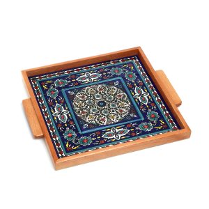 SQUARE ARMENIAN FLOWERS HANDLES FRAMED TRAY