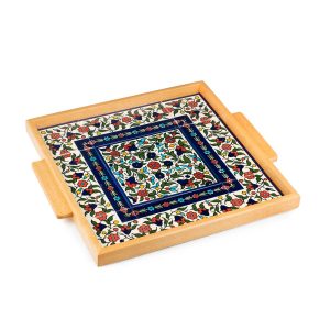 SQUARE ARMENIAN FLOWERS HANDLES FRAMED TRAY