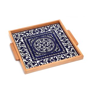 SQUARE ARMENIAN R. FLOWERS HANDLES FRAMED TRAY