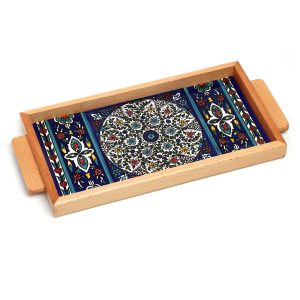 RECTANGLE ARMENIAN FLOWERS HANDLES FRAMED TRAY