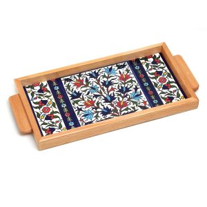 RECTANGLE ARMENIAN FLOWERS HANDLES FRAMED TRAY