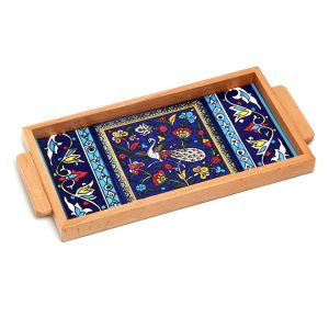 RECTANGLE ARMENIAN PEACOCK HANDLES FRAMED TRAY