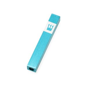 ALUMINIUM TURQUOISE "SHIN" MINI MEZUZAH 7 CM.