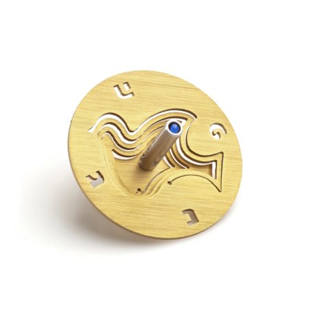 ALUMINIUM GOLD DOVE DREIDLE ON STAND