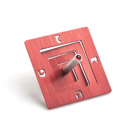 ALUMINUM RED SQUARE SPIRAL DREIDEL ON STAND