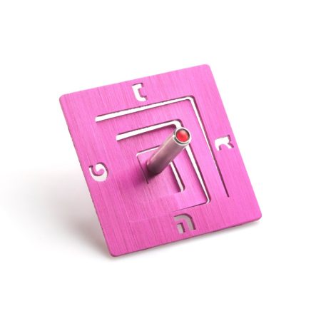 ALUMINUM PINK SQUARE SPIRAL DREIDEL ON STAND