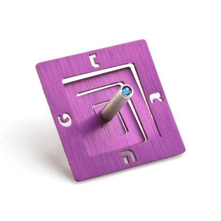 ALUMINUM PURPLE SQUARE SPIRAL DREIDEL ON STAND