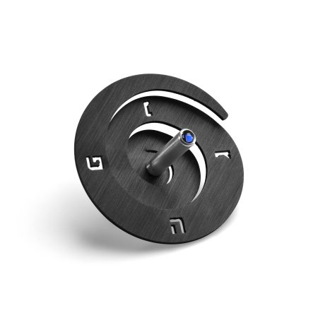 ALUMINUM BLACK SPIRAL DREIDEL ON STAND