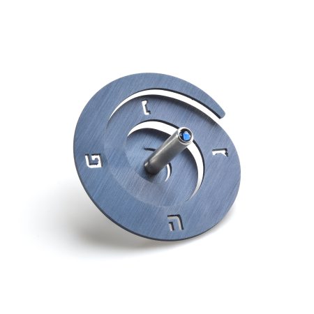 ALUMINUM BLUE SPIRAL DREIDEL ON STAND