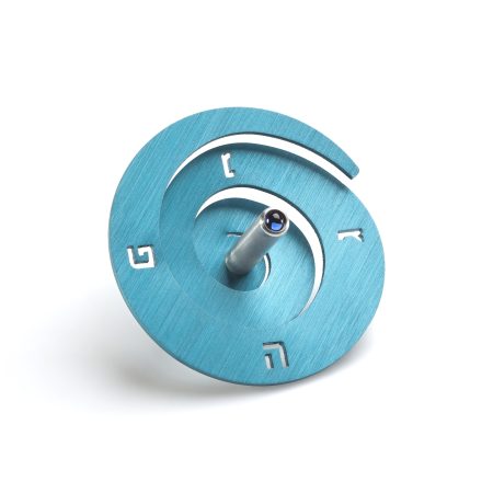 ALUMINUM TURQUOISE SPIRAL DREIDEL ON STAND
