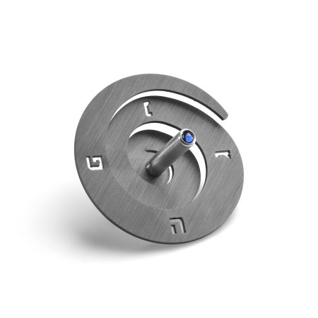 ALUMINUM GREY SPIRAL DREIDEL ON STAND