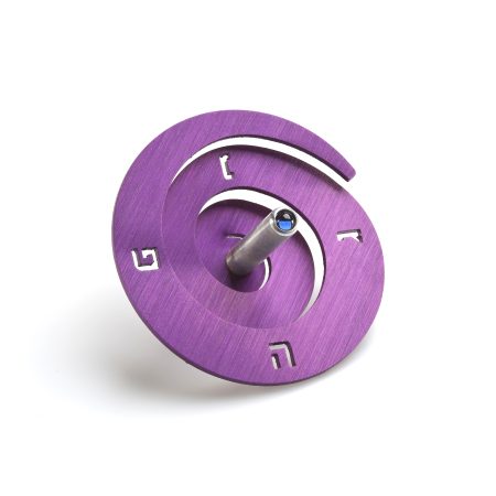 ALUMINUM PURPLE SPIRAL DREIDEL ON STAND