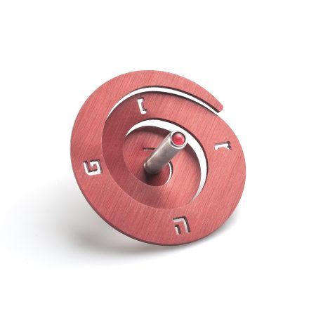 ALUMINUM RED SPIRAL DREIDEL ON STAND