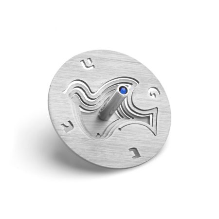 ALUMINIUM SILVER DOVE DREIDLE ON STAND