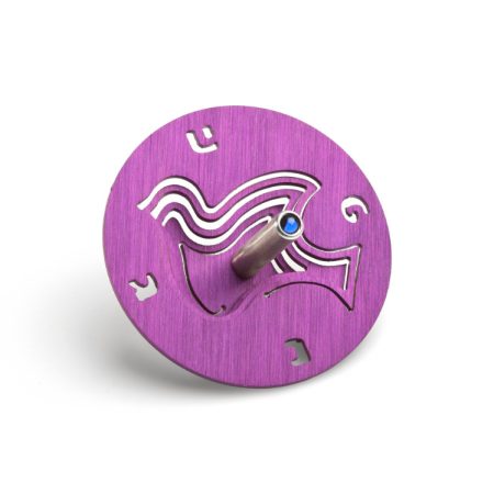 ALUMINIUM PURPLE DOVE DREIDLE ON STAND