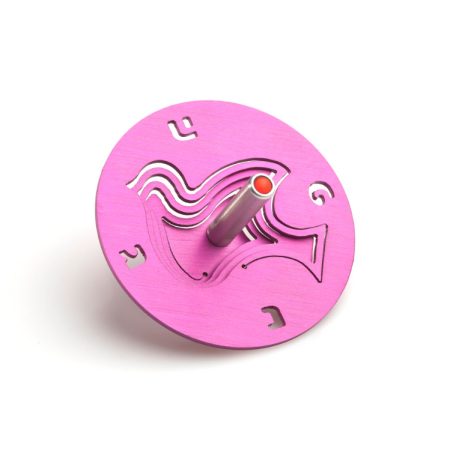 ALUMINIUM PINK DOVE DREIDLE ON STAND