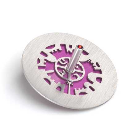 ALUMINUM PINK JERUSALEM DREIDEL ON STAND