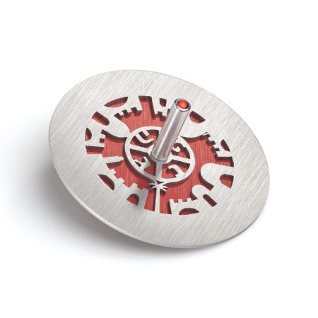 ALUMINUM RED JERUSALEM DREIDEL ON STAND