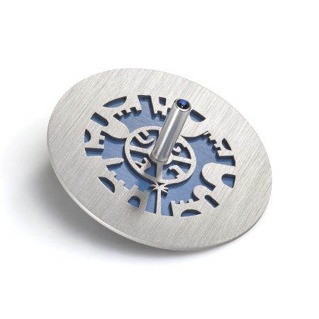 ALUMINUM BLUE JERUSALEM DREIDEL ON STAND