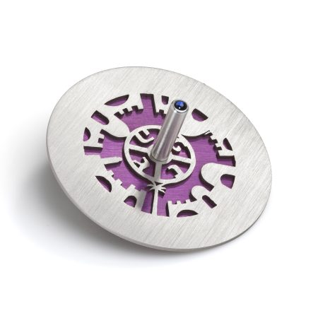 ALUMINUM PURPLE JERUSALEM DREIDEL ON STAND