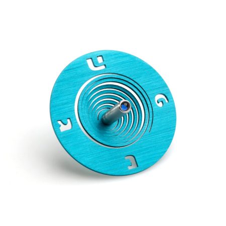 ALUMINUM TURQUOISE "SPOOL" DREIDEL ON STAND