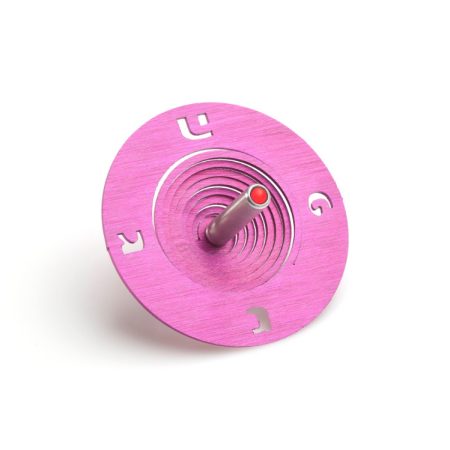 ALUMINUM PINK "SPOOL" DREIDEL ON STAND
