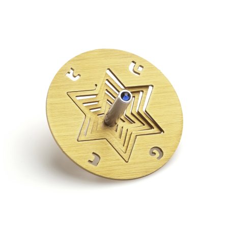 ALUMINUM GOLD STAR OF DAVID DREIDEL ON STAND